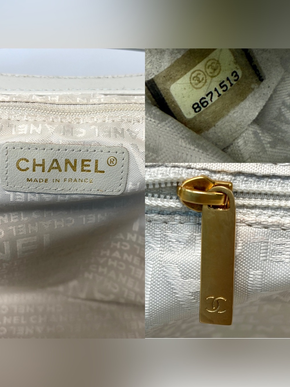 CHANEL lambskin top handle clutch, ivory-grey, leather Camelia accent,11x12, EUC - Picture 8 of 16